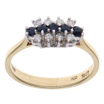18ct Yellow Gold 0.15ct Diamond and Sapphire Three Row Cluster Ring