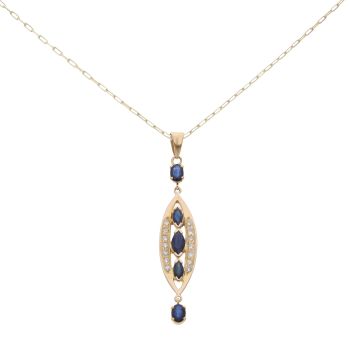 14ct Yellow Gold 0.45ct Diamond And Sapphire Drop Pendant And Chain 16"