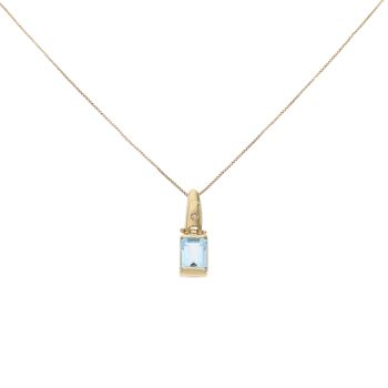 18ct Yellow Gold 0.01ct Diamond and Blue Topaz Pendant and Chain 18"