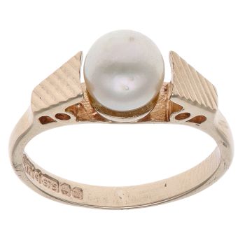 9ct Yellow Gold Patterned Pearl Solitiare Ring