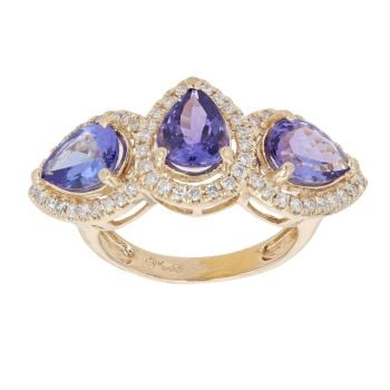 9ct Yellow Gold 0.30ct Diamond and Tanzanite Triple Cluster Ring