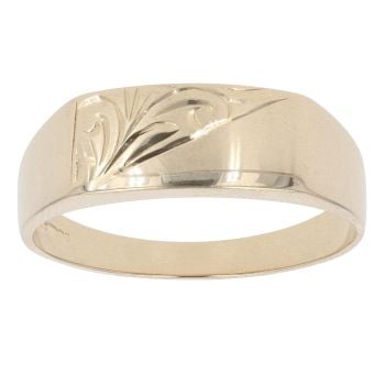 9ct Yellow Gold Patterned and Plain Signet Ring
