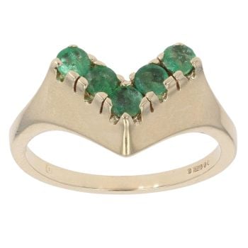 9ct Yellow Gold Emerald Wishbone Ring
