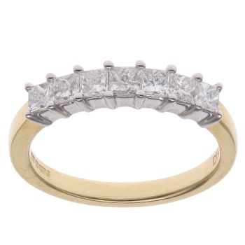 18ct Yellow Gold 0.50ct Princess Cut Diamond Seven Stone Eternity Ring