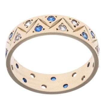 9ct Yellow Gold Blue Gemstone And Cubic Zirconia Fancy Ring