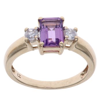 9ct Yellow Gold Amethyst and Cubic Zirconia Solitaire Ring