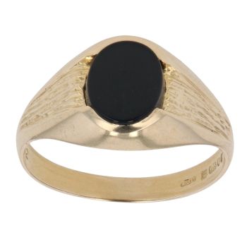 9ct Yellow Gold Onyx Patterned Signet Ring