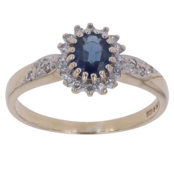 9ct Yellow Gold 0.20ct Brilliant Cut Diamond and Sapphire Cluster Ring