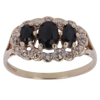 9ct Yellow Gold 0.05ct Brilliant Cut Diamond and Sapphire Cluster Ring