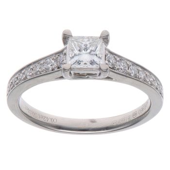 Platinum 0.60ct Princess and Brilliant Cut Diamond Solitaire Ring