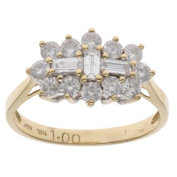 18ct Yellow Gold 1.00ct Brilliant and Baguette Cut Diamond Cluster Ring