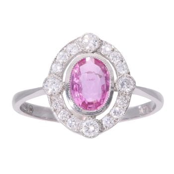Platinum 0.80ct Pink Sapphire and 0.30ct Diamond Cluster Ring