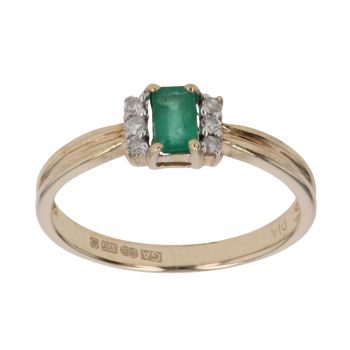 9ct Yellow Gold 0.05ct Brilliant Cut Diamond and Emerald Solitaire Ring