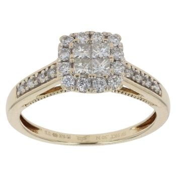 9ct Yellow Gold 0.50ct Diamond Cluster Ring
