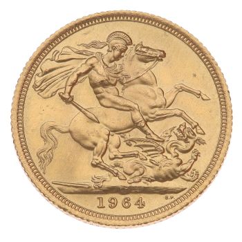 1964 Elizabeth II First Portrait UK Full Sovereign Coin