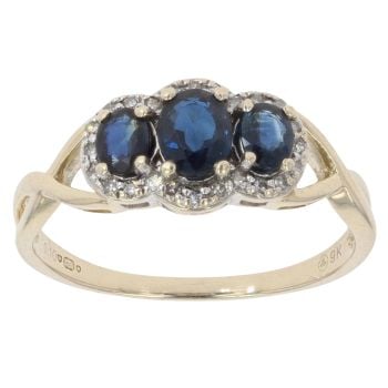 9ct Yellow Gold 0.10ct Diamond and Sapphire Three Stone Ring
