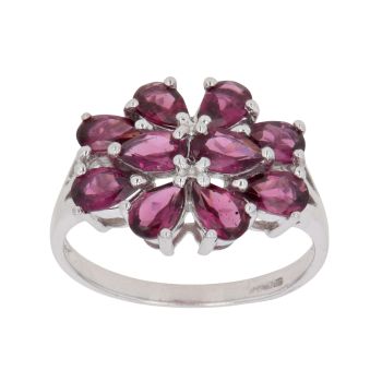 9ct White Gold Garnet Cluster Ring