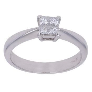 18ct White Gold 0.25ct Princess Cut Diamond Cluster Ring
