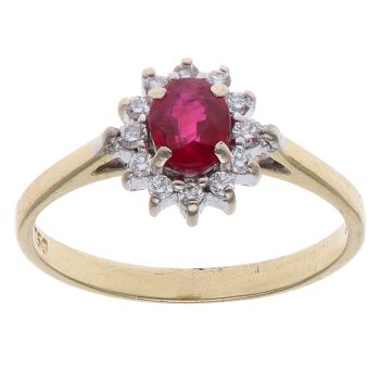 18ct Yellow Gold 0.10ct Diamond and Ruby Cluster Ring