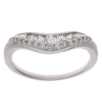 18ct White Gold 0.22ct Brilliant And Baguette Cut Diamond Wishbone Ring