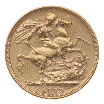 1889 Victoria Old Head UK Full Sovereign Coin