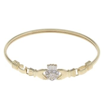 9ct Yellow Gold Cubic Zirconia Claddagh Hinged Bangle