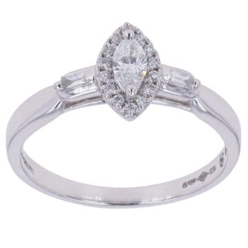 Platinum 0.25ct Brilliant Marquise and Baguette Cut Diamond Cluster Ring