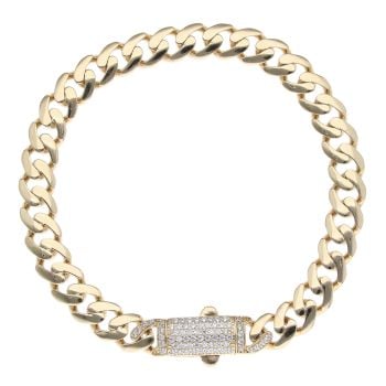 14ct Yellow Gold Cubic Zirconia Curb Bracelet 7"