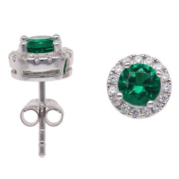 Silver Green Gemstone and Cubic Zirconia Cluster Stud Earrings By Icesia