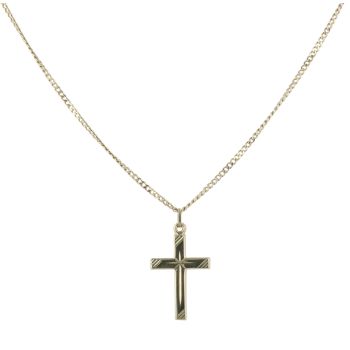 18ct Yellow Gold Patterned Cross Pendant and Chain 16"
