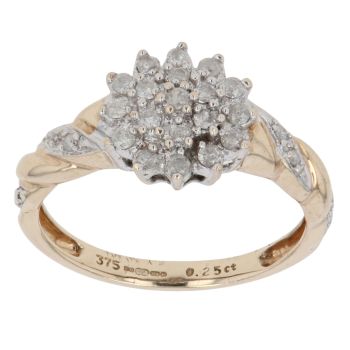 9ct Yellow Gold 0.25ct Brilliant Cut Diamond Twist Cluster Ring