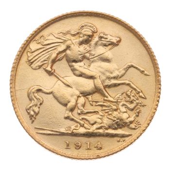 1914 George V Large Head UK Half Sovereign Coin