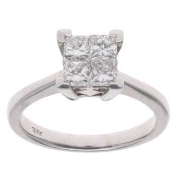 18ct White Gold 0.80ct Princess Cut Diamond Cluster Ring