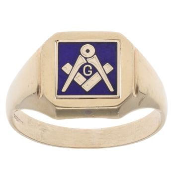 9ct Yellow Gold Blue Enamel Masonic Ring