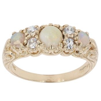 9ct Yellow Gold Opal and Cubic Zirconia Fancy Dress Ring
