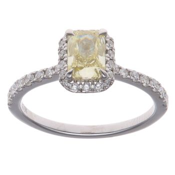 9ct White Gold 1.50ct Emerald and Brilliant Cut Yellow and Colourless Lab Grown Diamond Cluster Ring