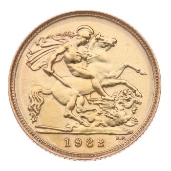 1982 Elizabeth II Decimal Portrait UK Half Sovereign Coin