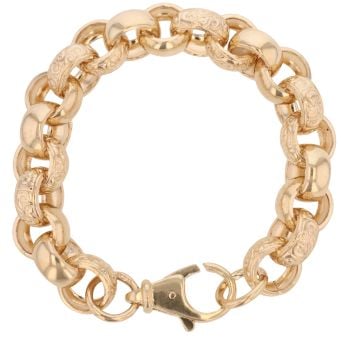 9ct Yellow Gold Patterned And Plain Belcher Bracelet 9"