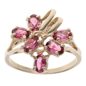 9ct Yellow Gold Pink Topaz Fancy Cluster Ring