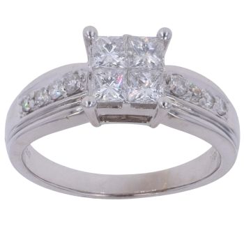 18ct White Gold 1.00ct Princess and Brilliant Cut Diamond Cluster Ring