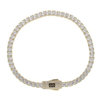 14ct Yellow Gold Monaco Fancy Cubic Zirconia Pave Lock Bracelet 7"