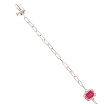 9ct White Gold 0.12ct Diamond And Created Ruby Bracelet 7"