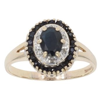 9ct Yellow Gold 0.06ct Diamond and Sapphire Cluster Ring
