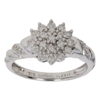 9ct White Gold 0.25ct Brilliant Cut Diamond Twist Cluster Ring