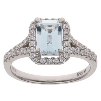 18ct White Gold 0.29ct Brilliant Cut Diamond and Aquamarine Cluster Ring