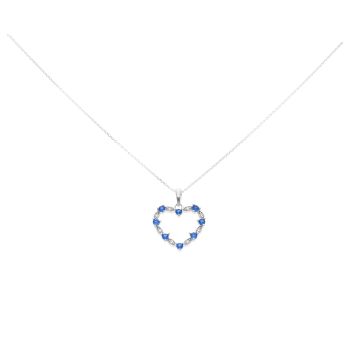 Silver Cubic Zirconia and Blue Gemstone Heart Pendant and Chain 18"" By Icesia