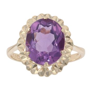 9ct Yellow Gold Amethyst Single Stone Ring