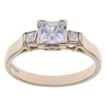 9ct Yellow Gold Cubic Zirconia Three Stone Ring