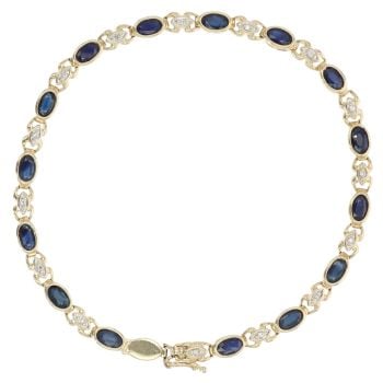 9ct Yellow Gold 0.10ct Diamond And Sapphire Bracelet 7.5"