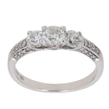 18ct White Gold 1.00ct Brilliant Cut Diamond Trilogy Ring
